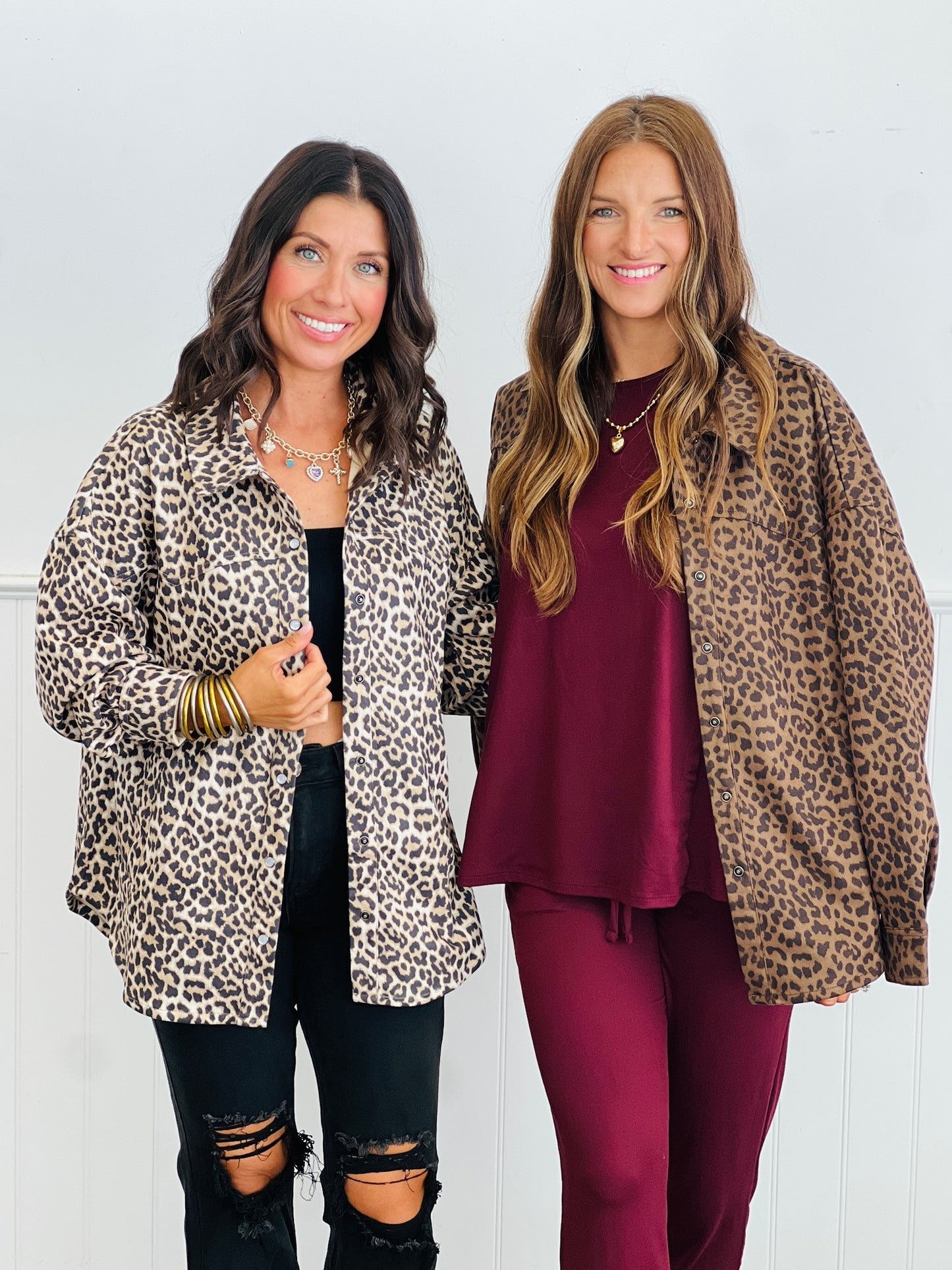 Leopard Print Long Sleeve Shirt (Reg & Plus)-2 Colors