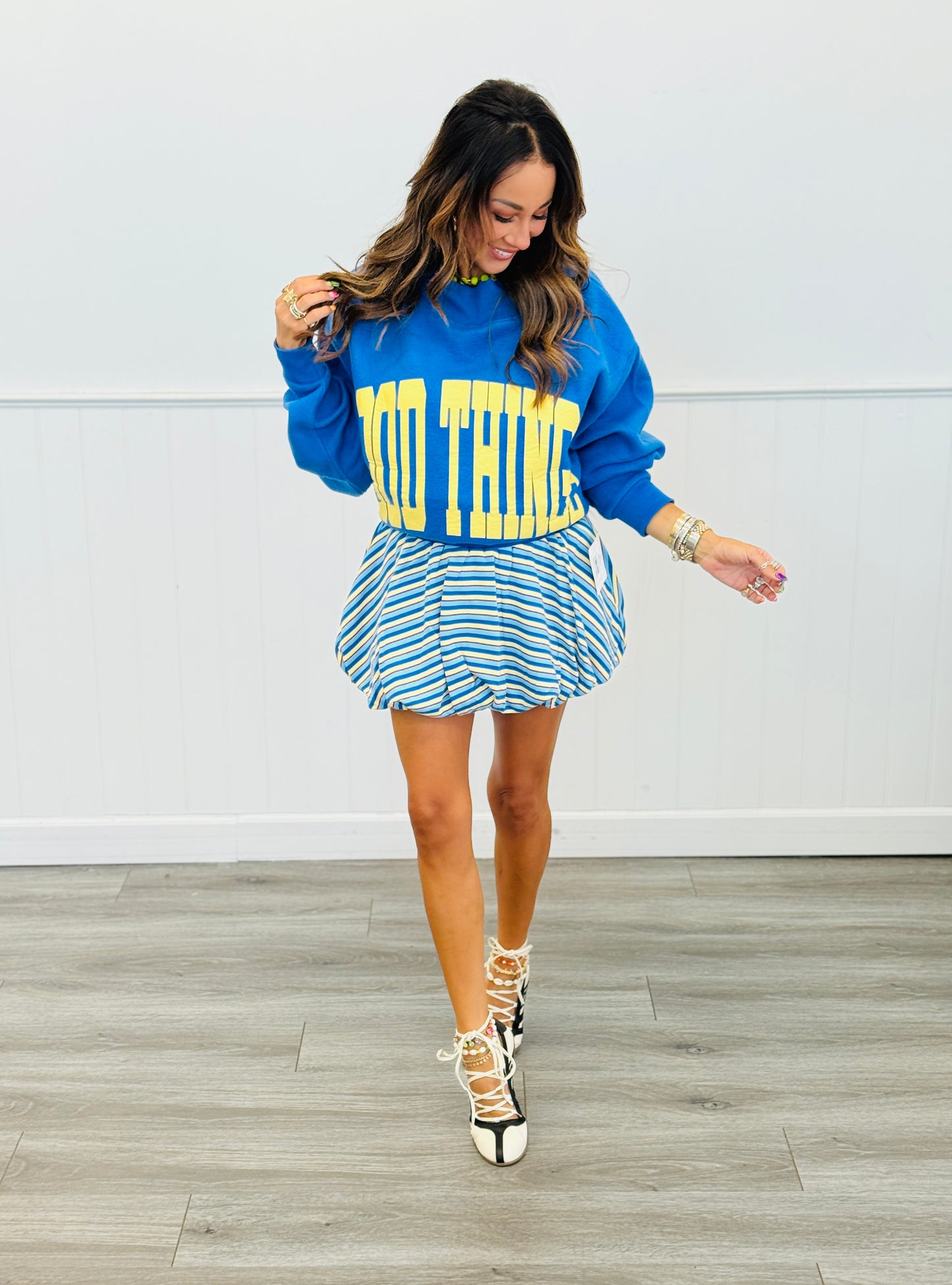 Royal Blue Multi Stripe Bubble Mini Skirt (Reg.)