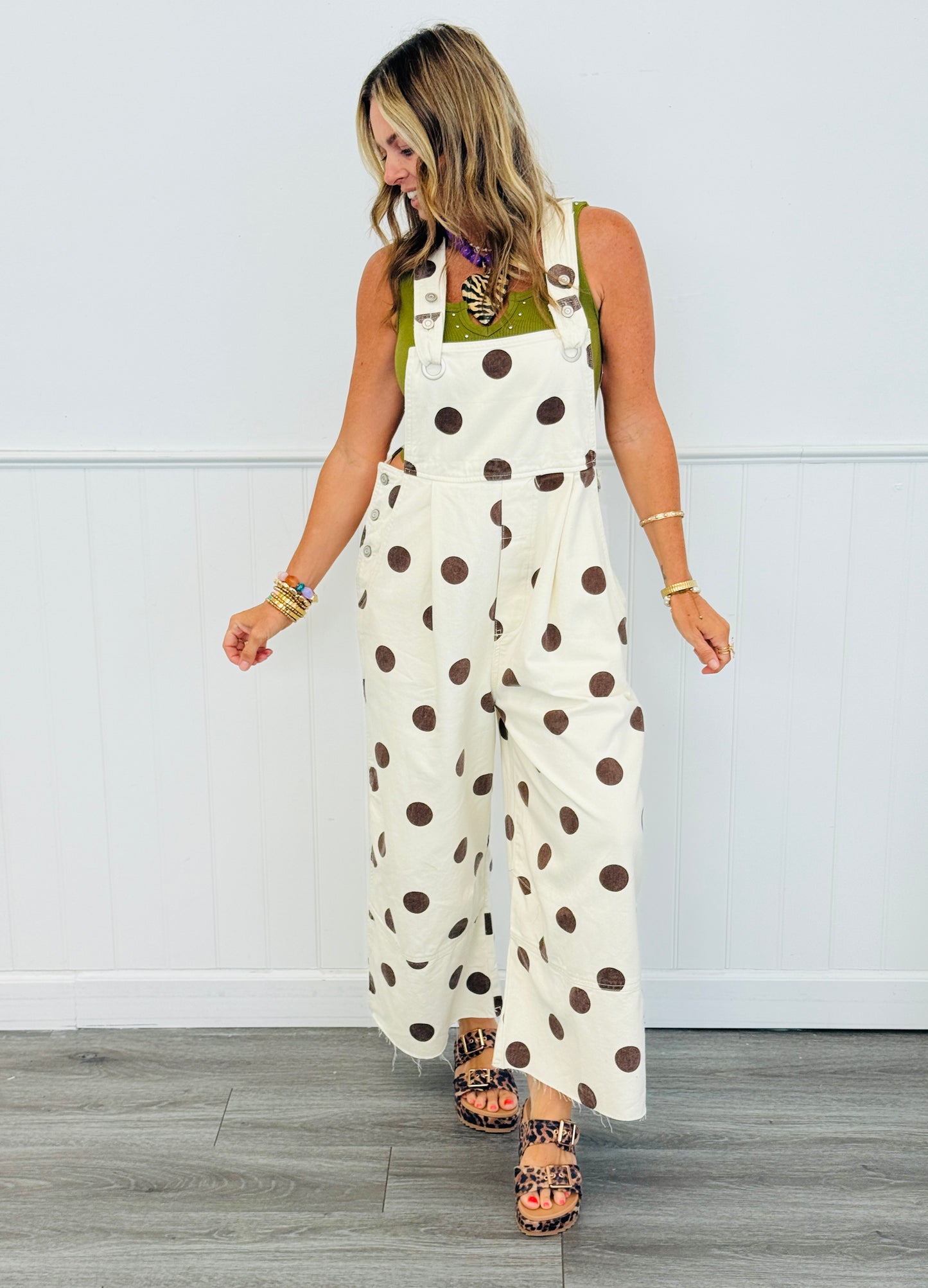 Cream/Brown Polka Dot Overalls (Reg.)