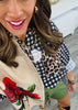 Contrast Print Roses Button Up Top (One Size)