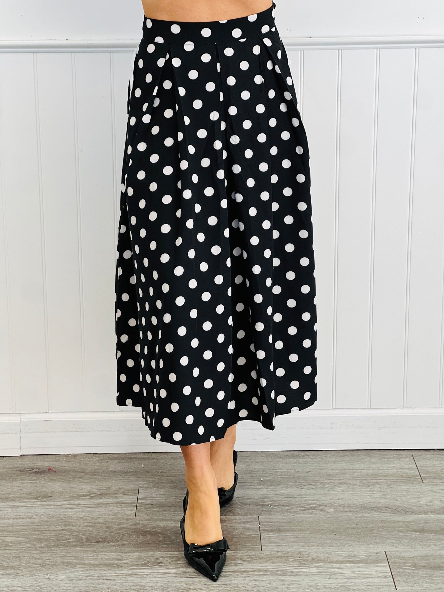 Polka Dot High Waist Midi Skirt (Reg & Plus)-2 Colors