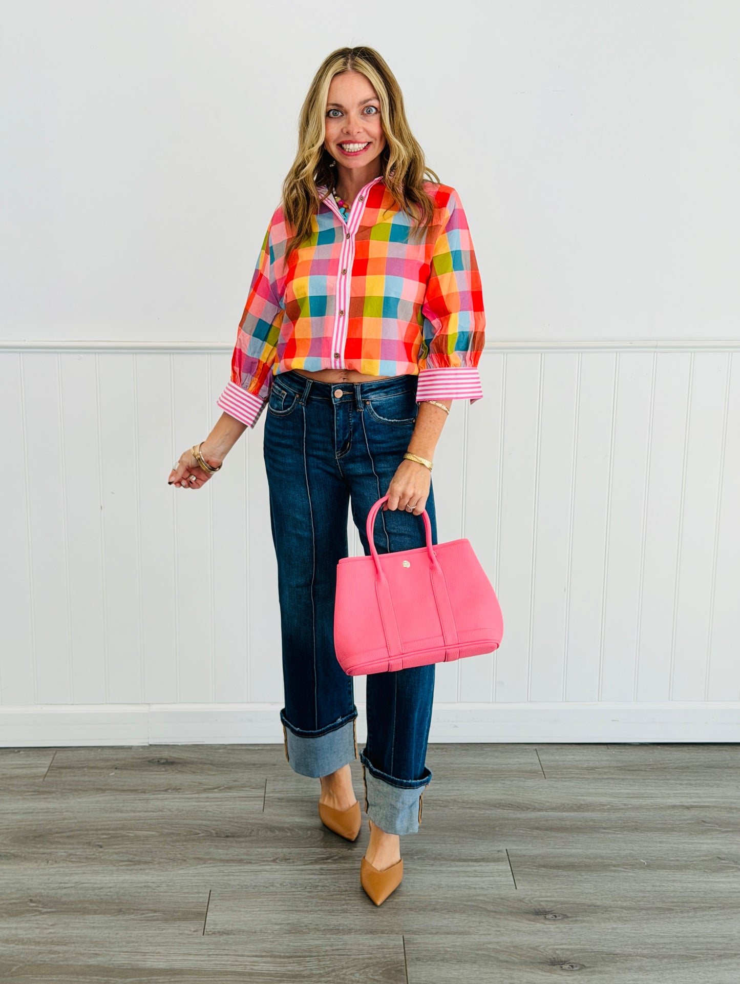 Colorful Contrast Stripe Blouse (Reg.)