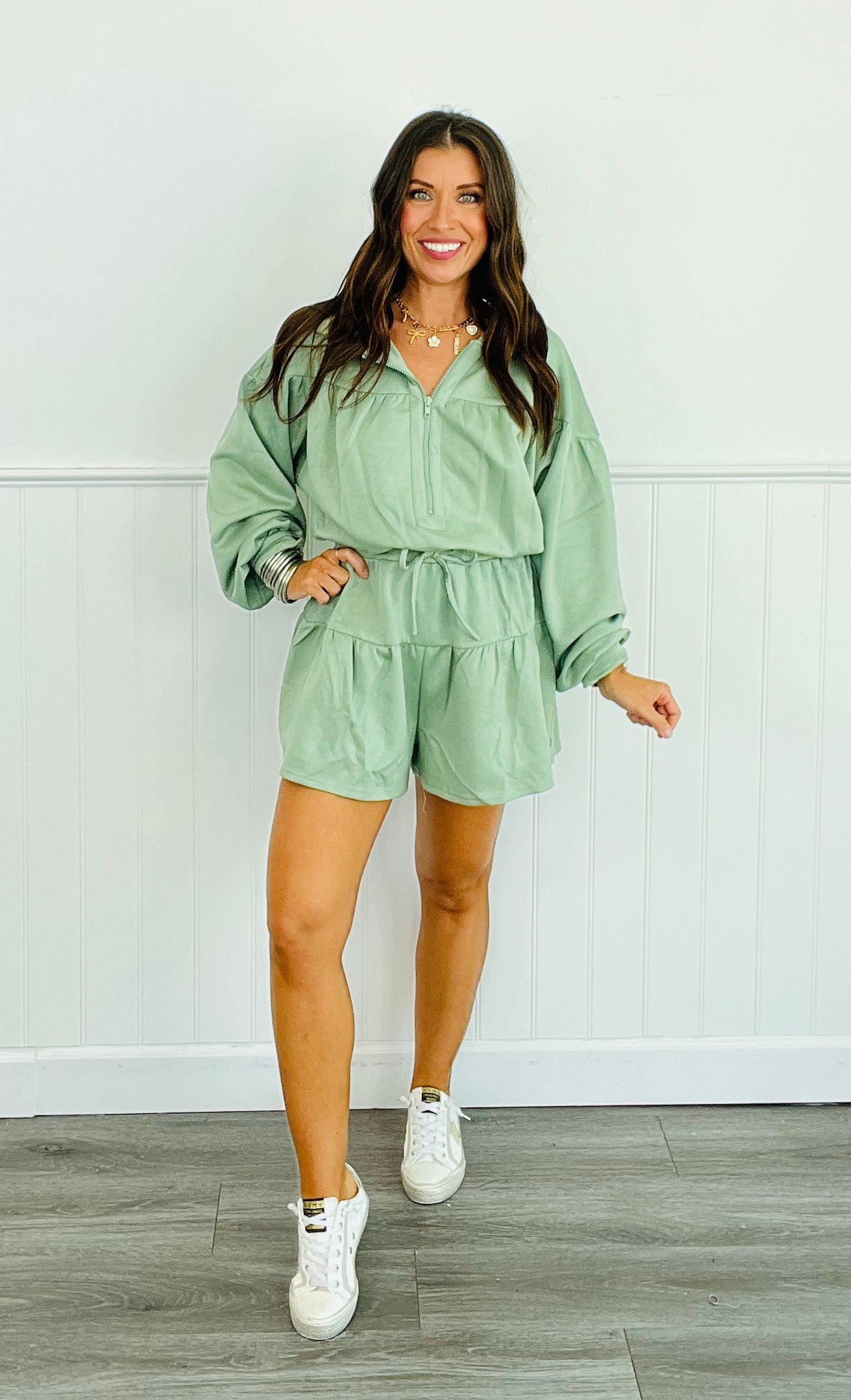 Pistachio Perfection Hoodie Romper (Reg)