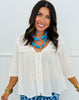 Off White Lace Trim V-Neck Blouse (Reg. and Plus)