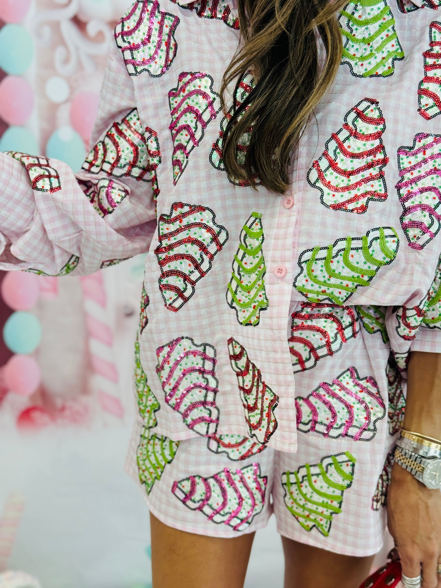 Queen Of Sparkles Pink Gingham Christmas Tree Cookies Top (Reg. & Plus)