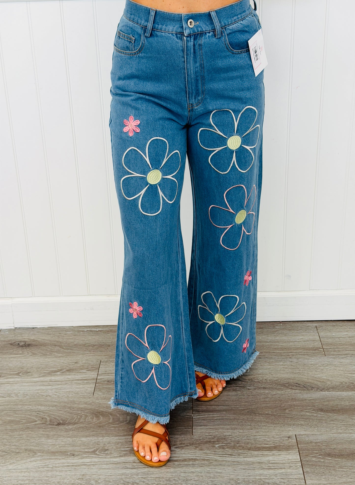 Denim Blue Embroidered Floral Pants (Reg & Plus)