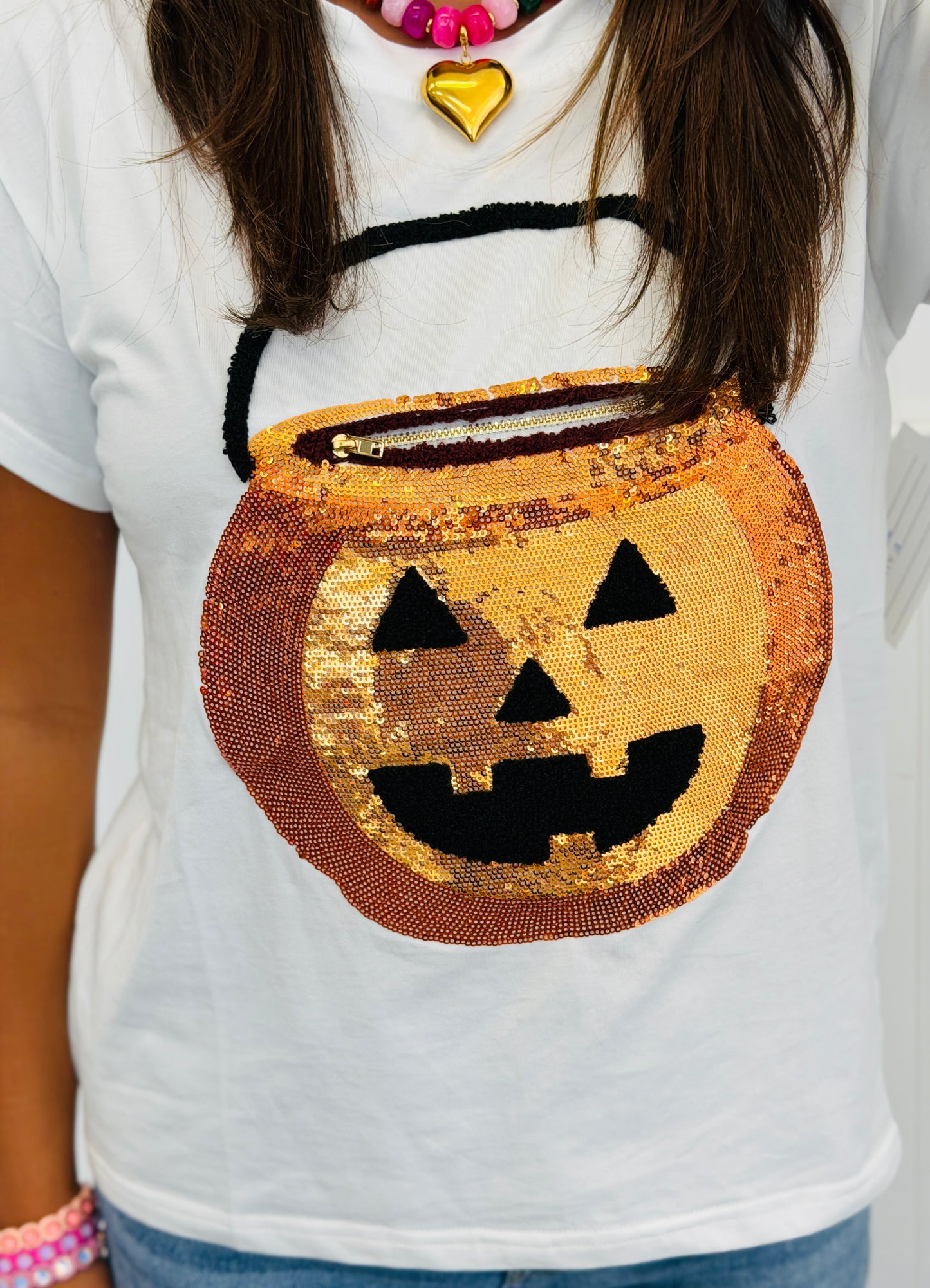 Queen Of Sparkles White Pumpkin Candy Bucket Tee (Reg. and Plus)