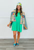 Green Pullover Back Pleat Mini Dress (Reg.)