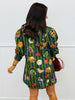 Queen Of Sparkles Dk Green/Blue Striped Thanksgiving Icon Dress (Reg. and Plus)