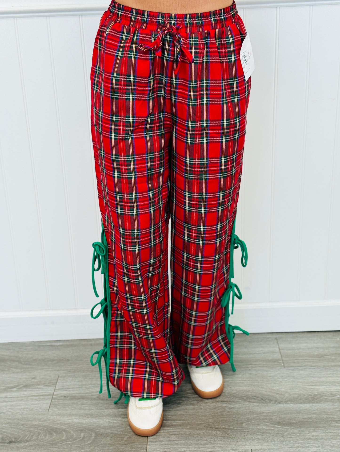 Red Plaid Side Tie Jogger Pants (Reg. and Plus)