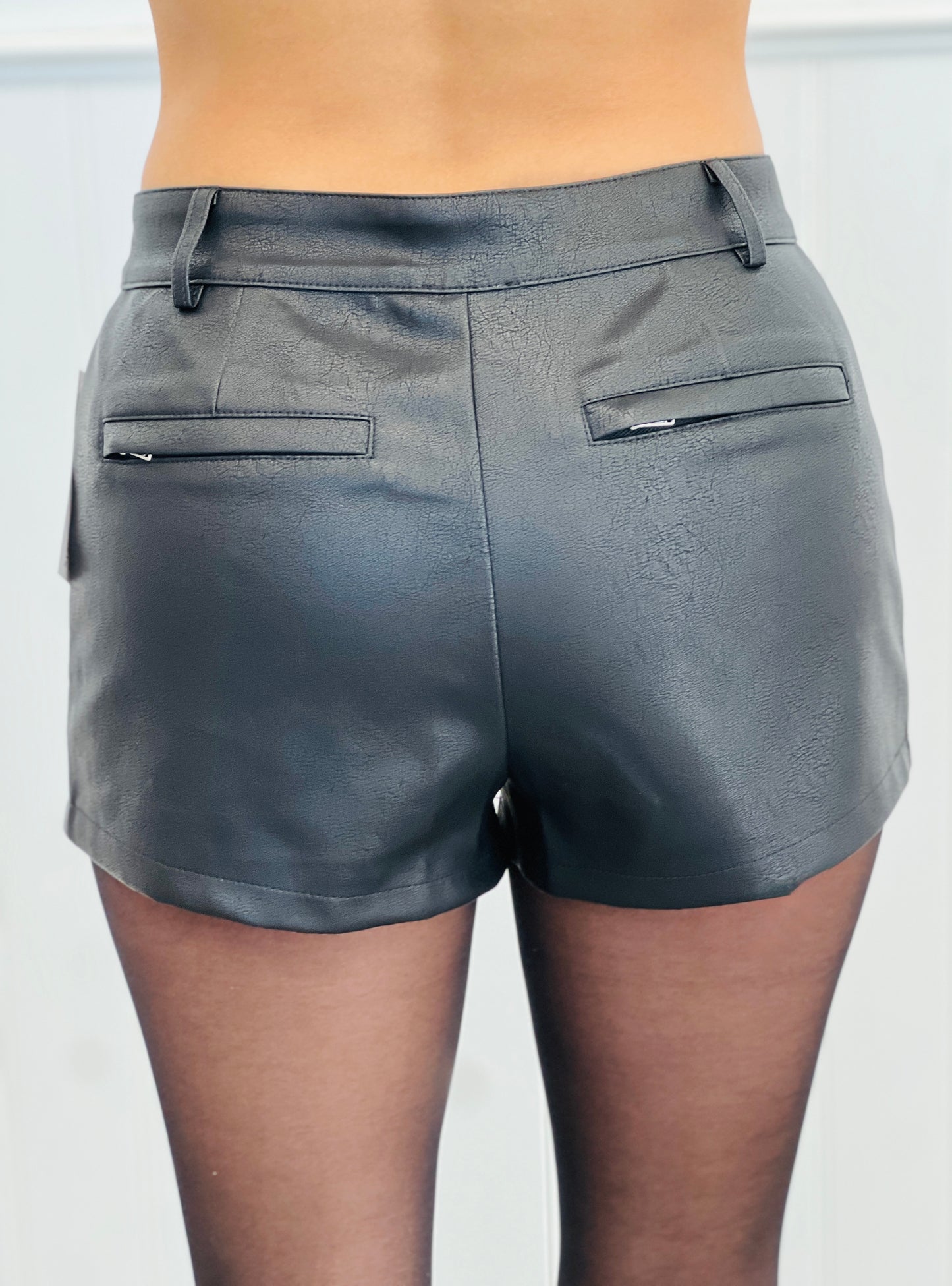 Black Washed Faux Leather Micro Shorts (Reg.)