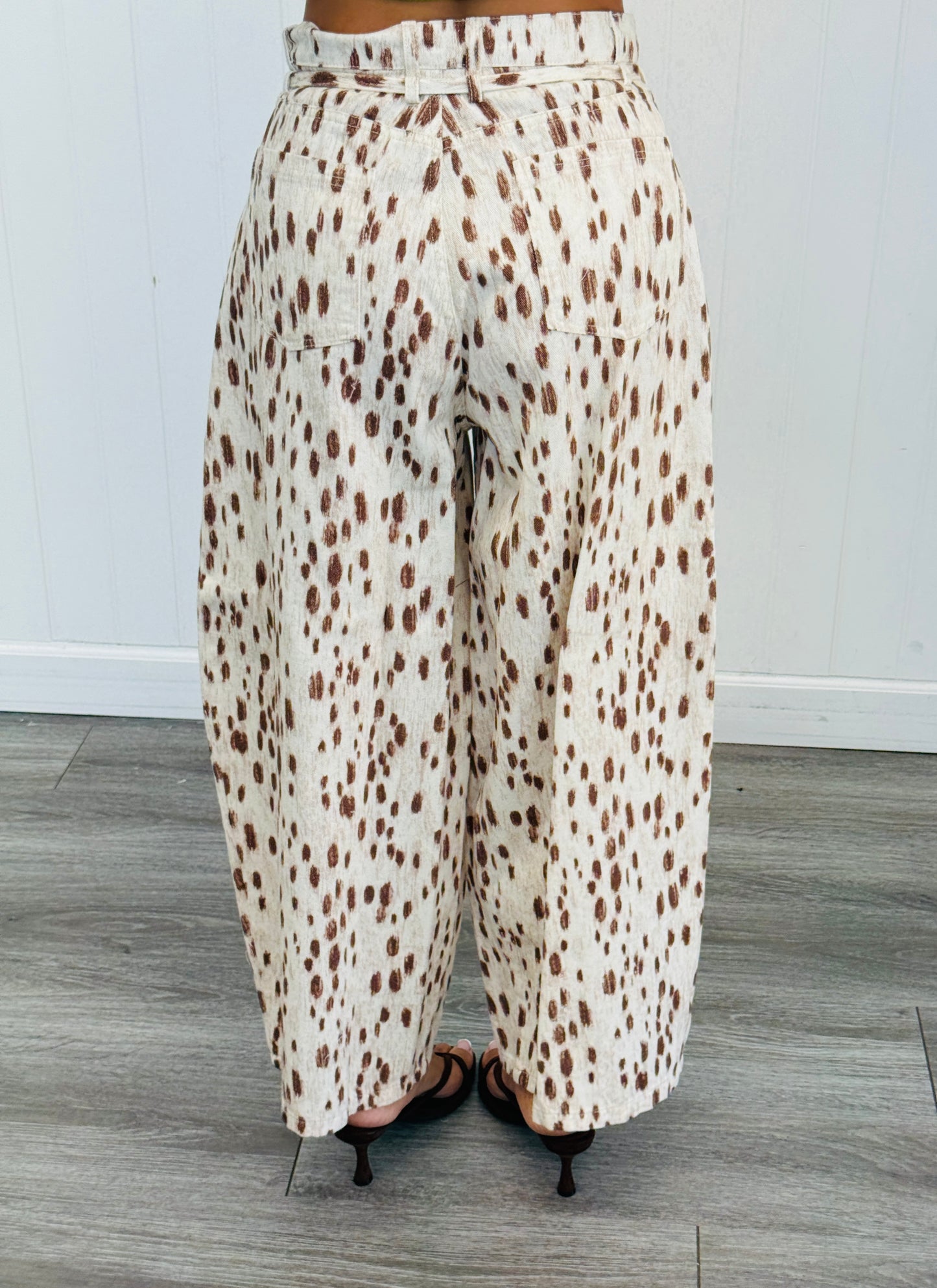 Ivory/Brown Speckled Print Barrel Pants (Reg.)