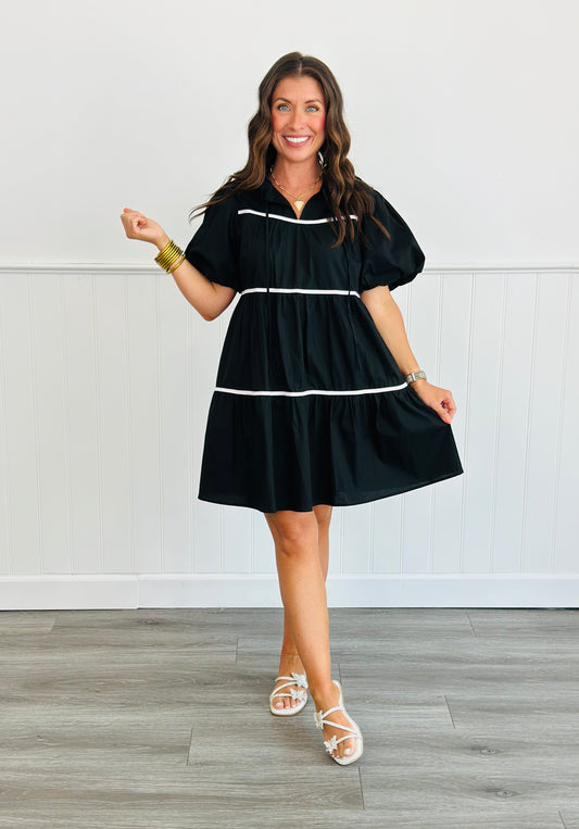 Black & White Tiered Babydoll Dress (Reg & Plus)