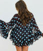 Brown/Light Blue Polka Dot Ruffled Chiffon Blouse (Reg & Plus)