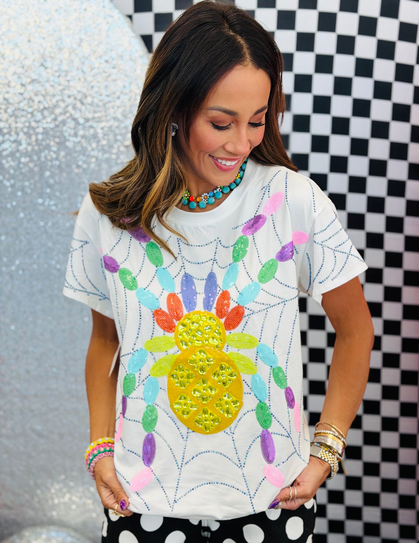 Queen Of Sparkles White Oversized Spider on Web Tee (Reg. and Plus)