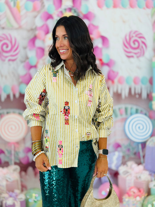 Queen Of Sparkles Gold Metallic Serving Nutcracker Top (Reg. & Plus)