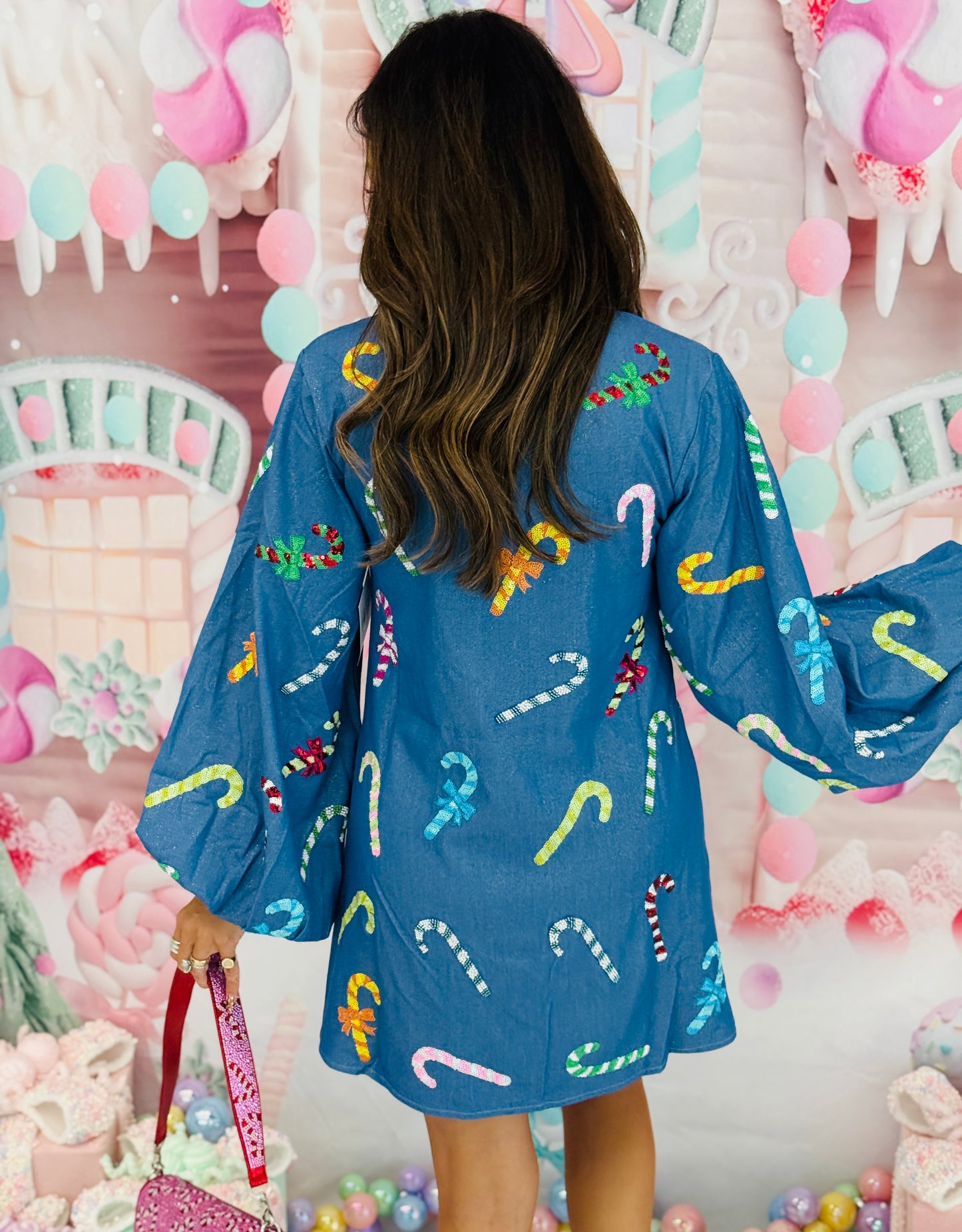 Queen Of Sparkles Chambray Multi Candy Cane Dress (Reg. & Plus)