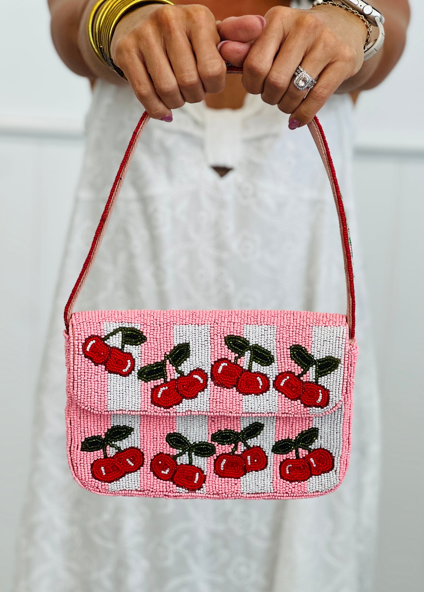 Beaded Pink Cherry Mini Bag