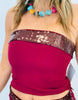Burgundy Sequin Foldover Tube Top (Reg.)