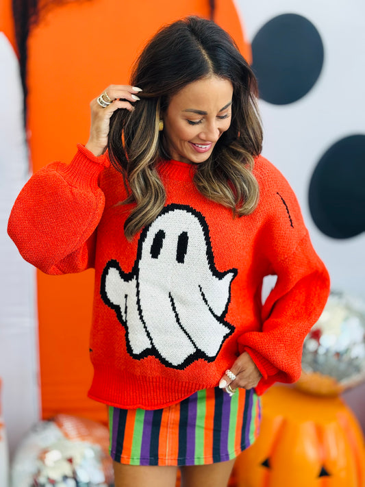 Orange Halloween Spooky Ghost Sweater (Reg.)