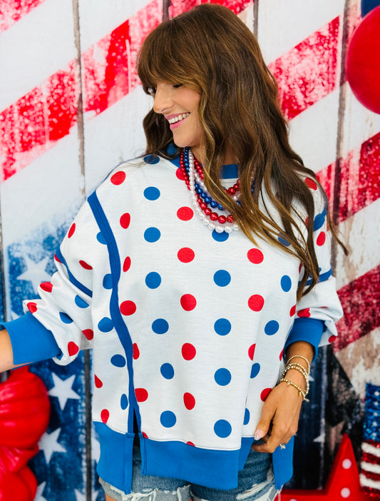 Blue/Red Polka Dot Oversized Sweatshirt  (Reg.)