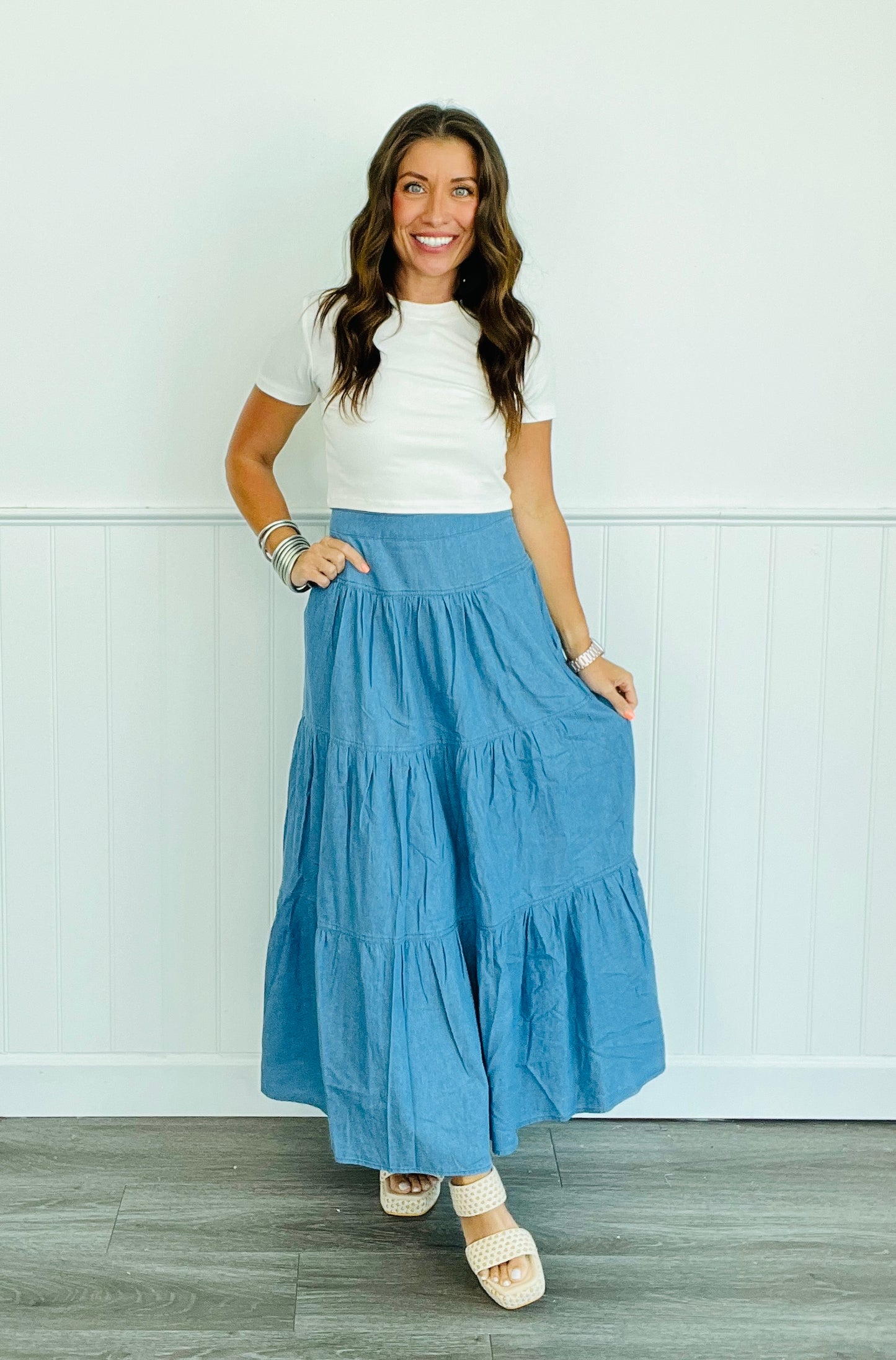 Denim Dream Tiered Maxi Skirt (Reg)