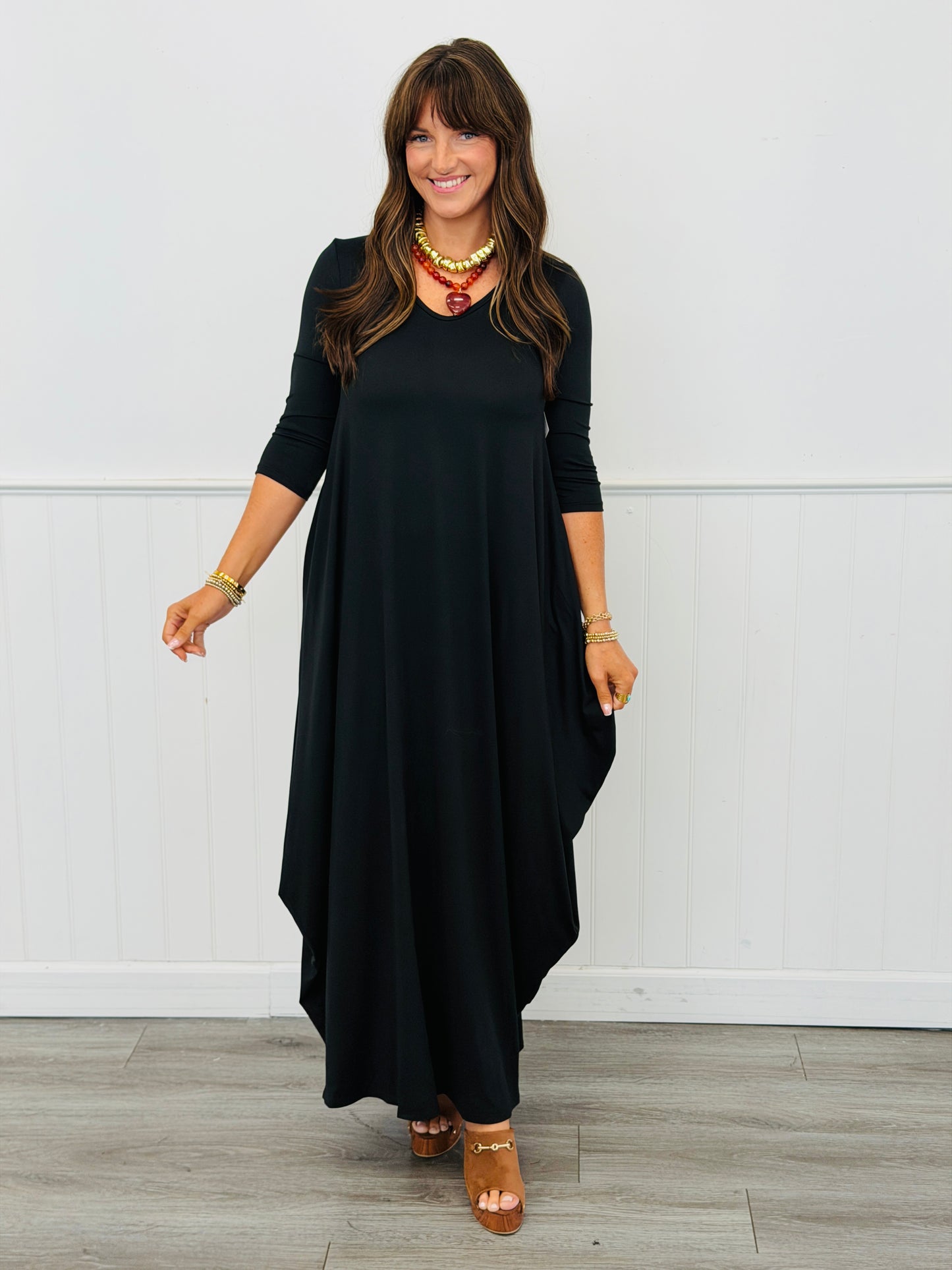 Solid 3/4 Sleeve Maxi Dress (Reg.) - 5 Colors