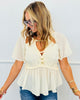 Ivory Braided Bead Trim Flutter Sleeve Top (Reg.)