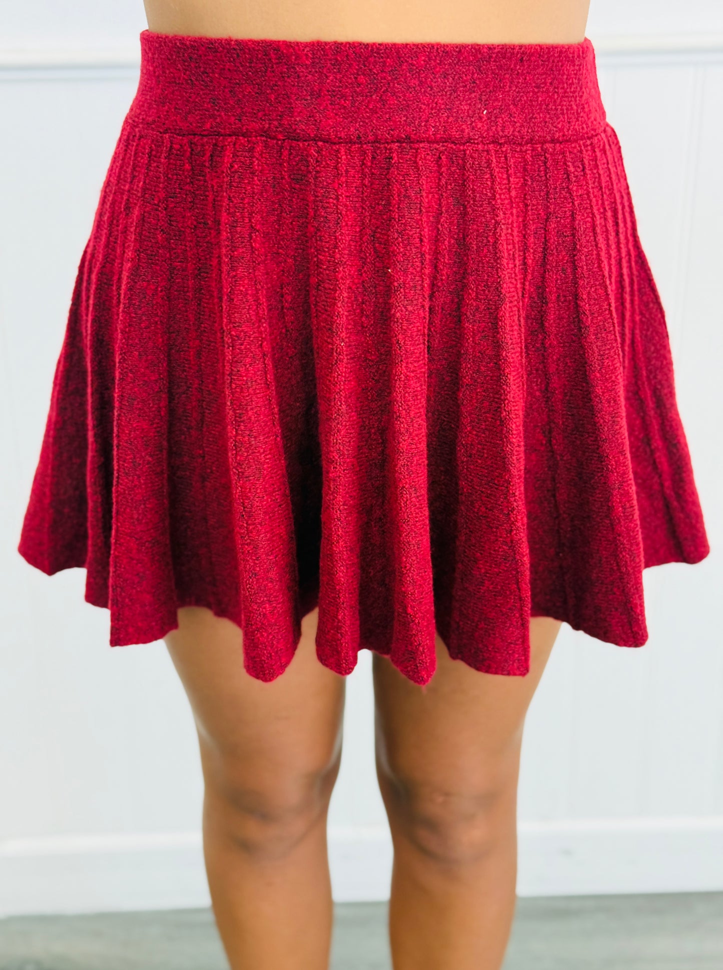 Red Turtleneck Sweater & Pleated Mini Skirt Set (Reg.)
