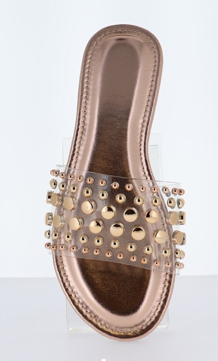 Rose Gold Studded Clear Connection Sandals