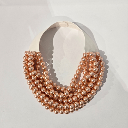 Layered Bead Statement Necklace - Rose Gold