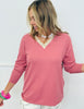 Dusty Rose Lace Trim V-Neck Top (Reg. and Plus)