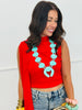 Red One Sleeve Asymmetric Overlay Blouse (Reg.)