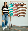 Striped V-Neck Cap Sleeve Top (Reg. and Plus) - 4 Colors