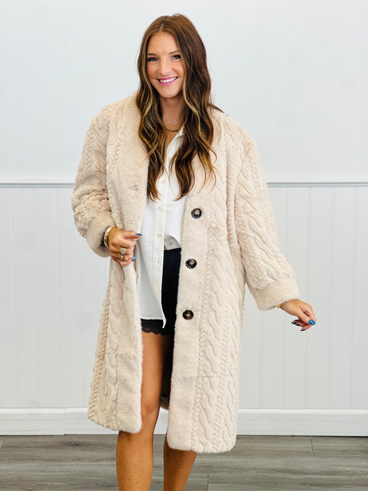 Fuzzy Fur Patterned Longline Coat (Reg. and Plus)