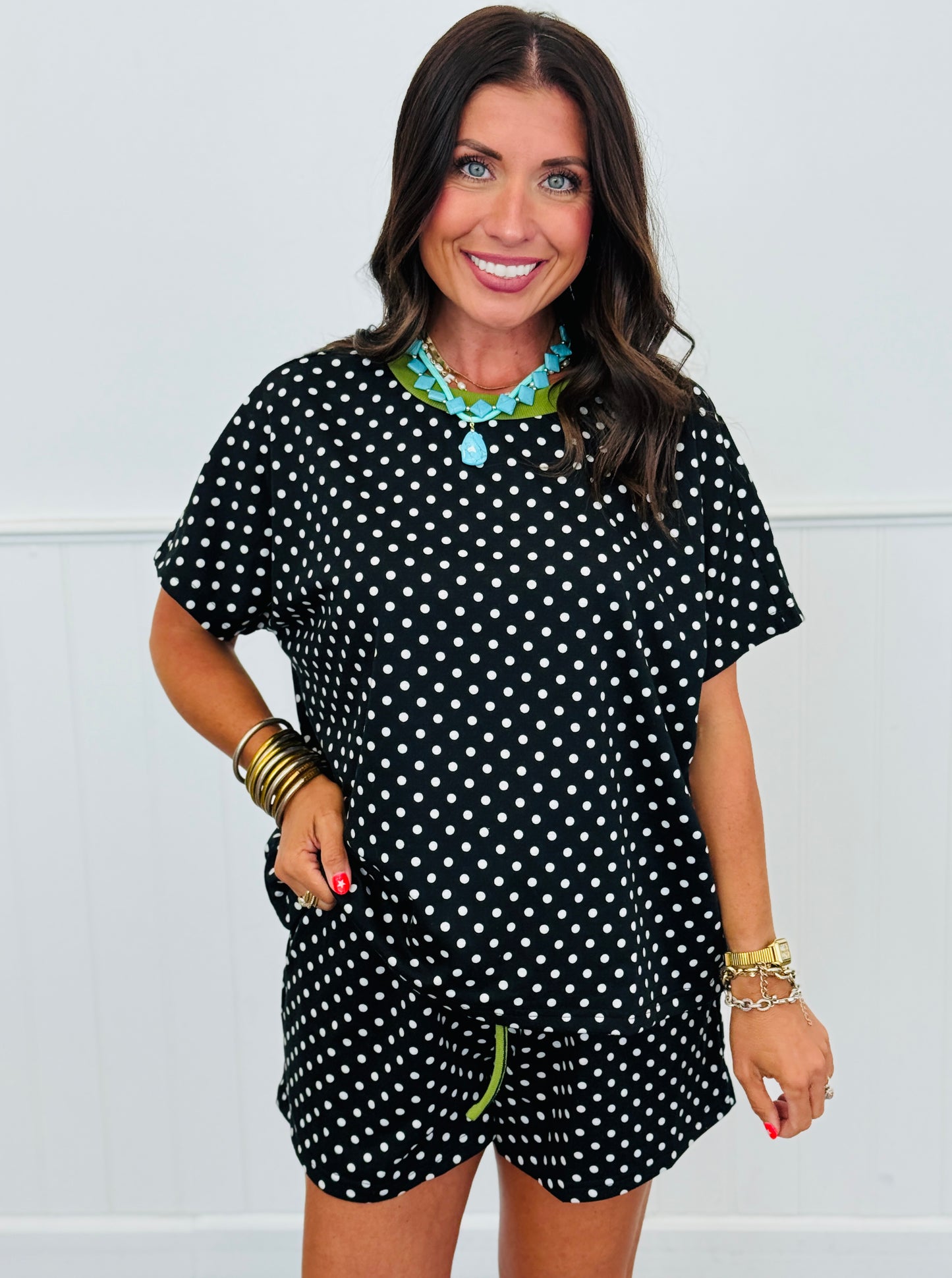 Polka Dot Contrast Top & Shorts Set (Reg.)