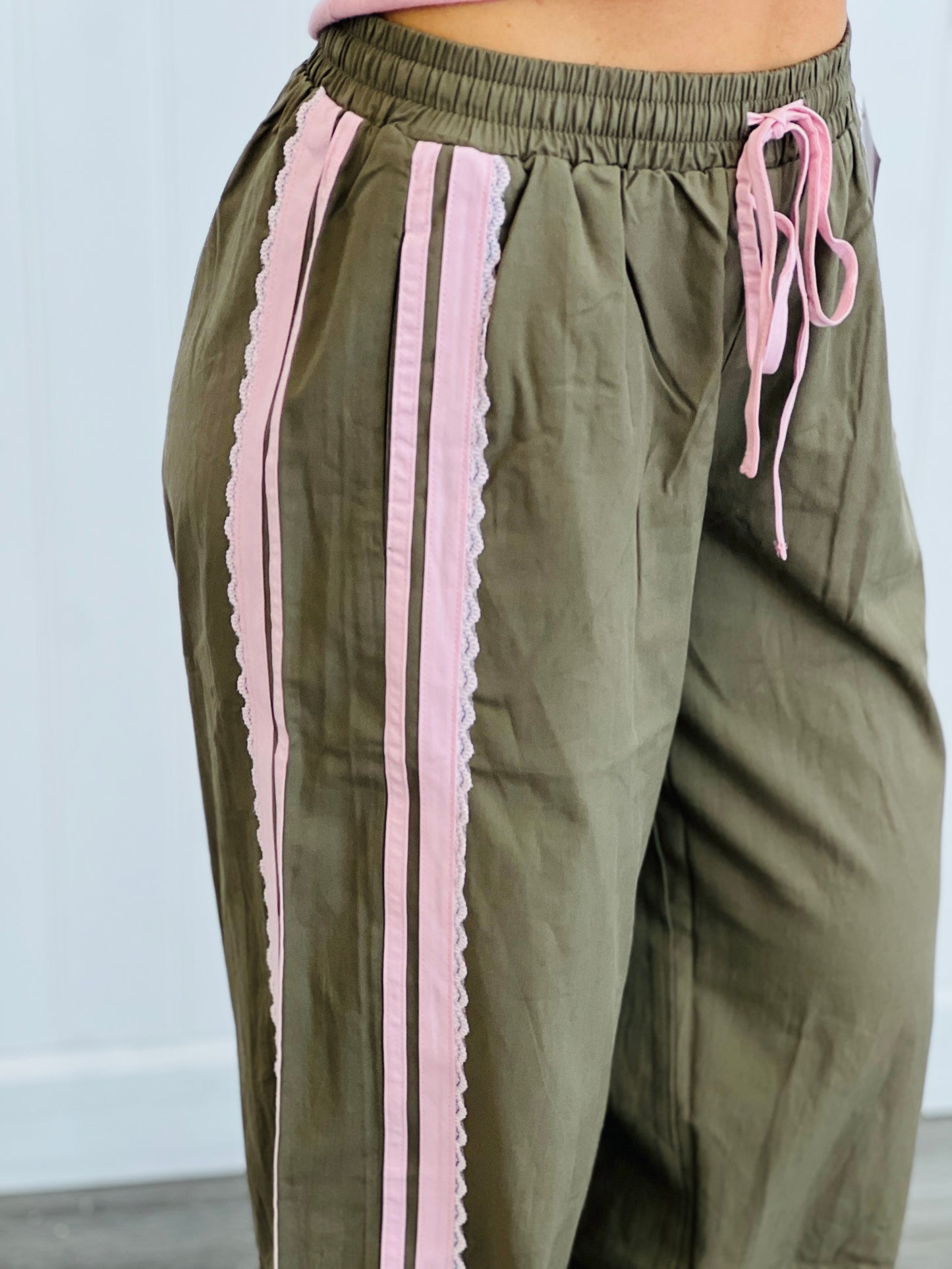 Olive Blush Lace Side Stripe Pants (Reg.)