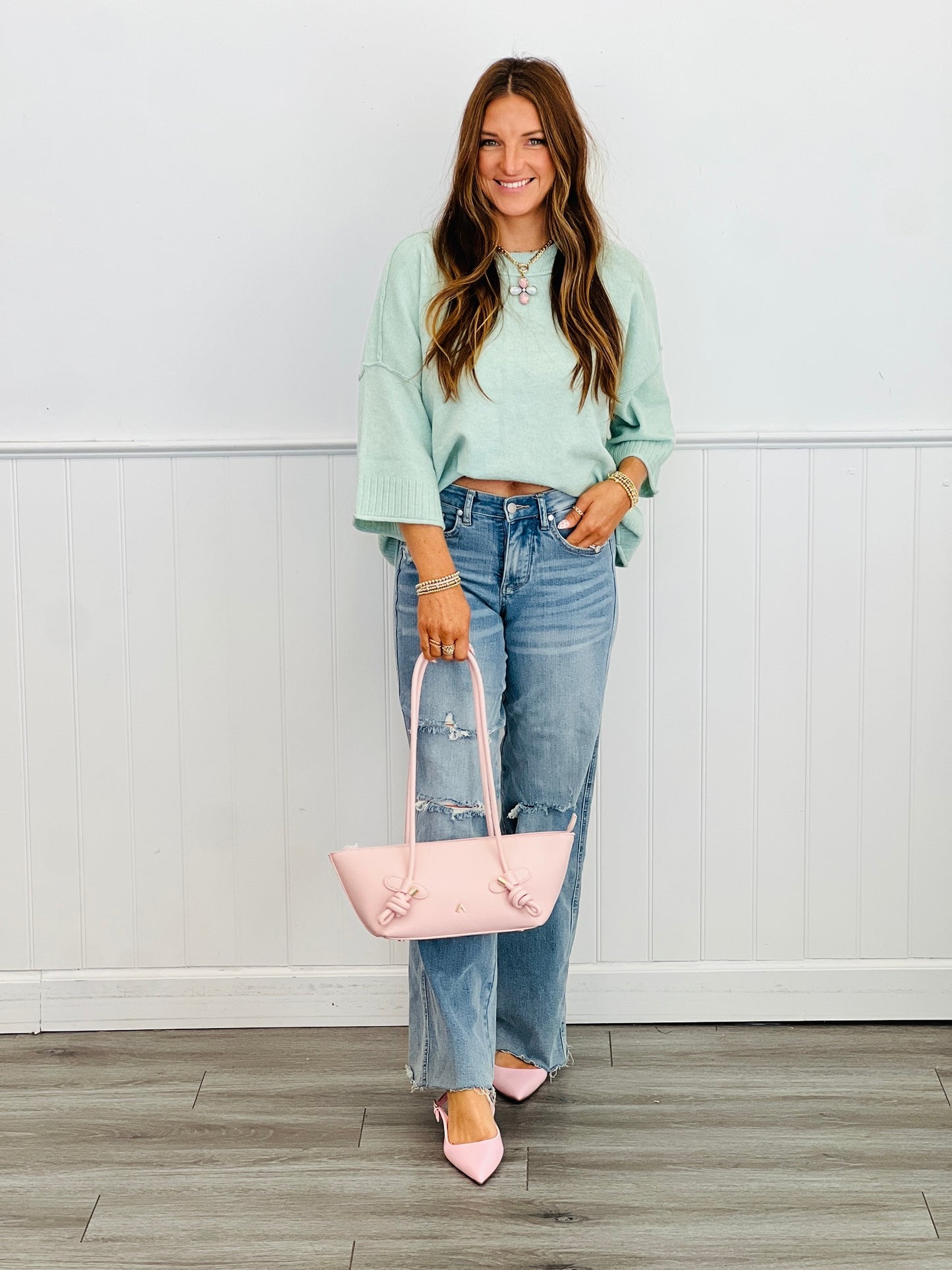 Crew Neck Boxy Sweater Top (Reg.)-2 Colors