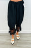 Black Satin Puff Capri Lounge Pants (Reg & Plus)