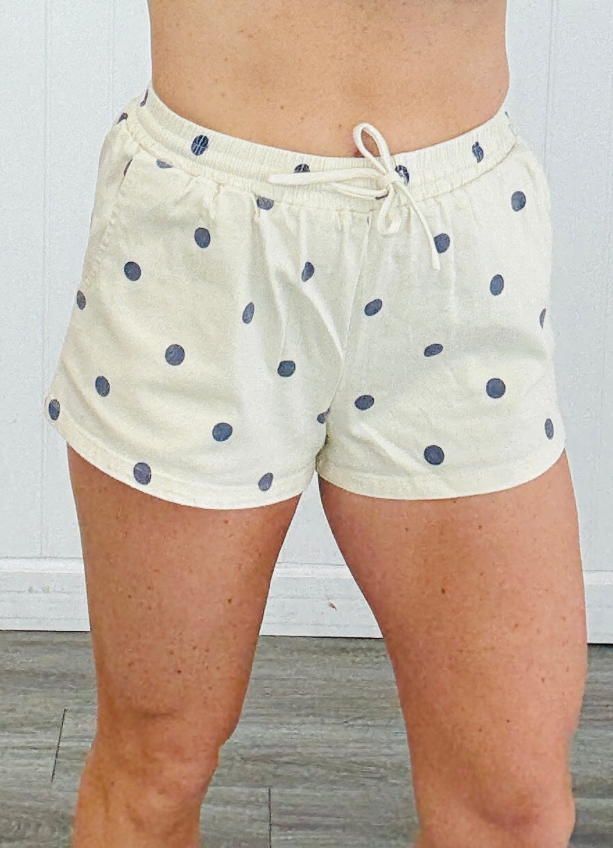Cream/Navy Polka Dot Twill Shorts (Reg.)