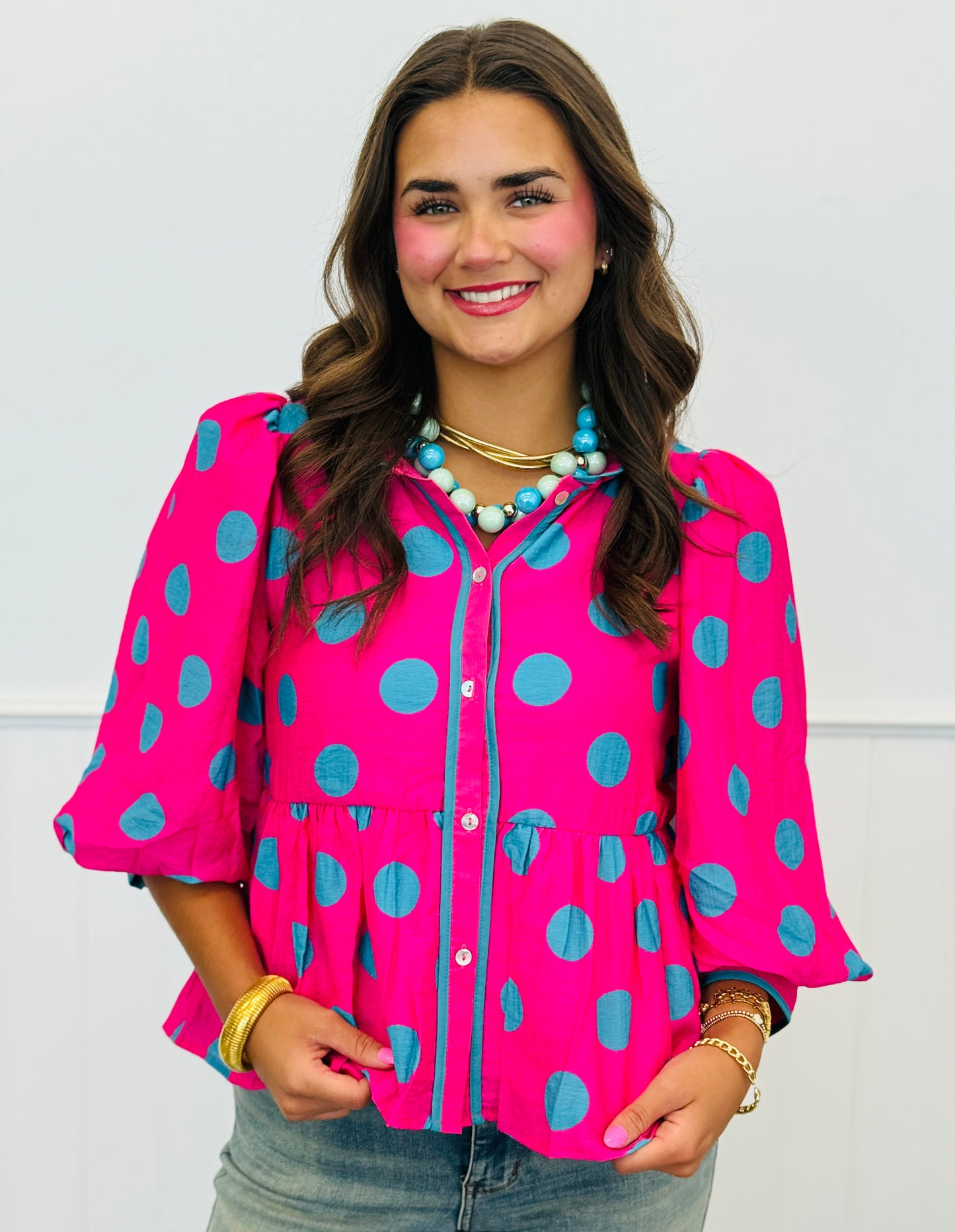Polka Dot Perfectly Peplum Blouse (Reg.) - 2 Colors