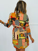 Patchwork Print Front Tie Mini Dress (Reg. and Plus)