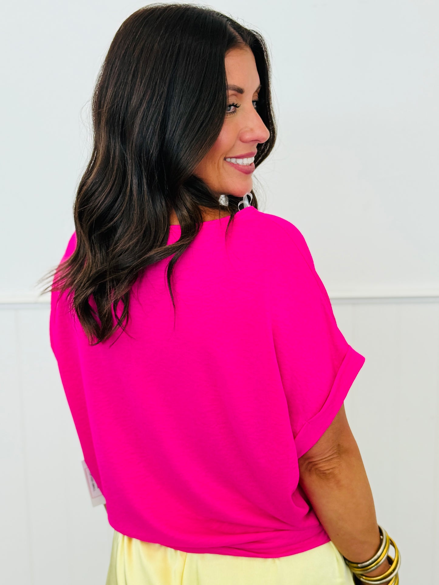 Hot Pink Cuffed Dolman Sleeve Top (Reg.)