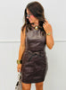 Dk Brown Faux Leather Sleeveless Mini Dress (Reg. and Plus)