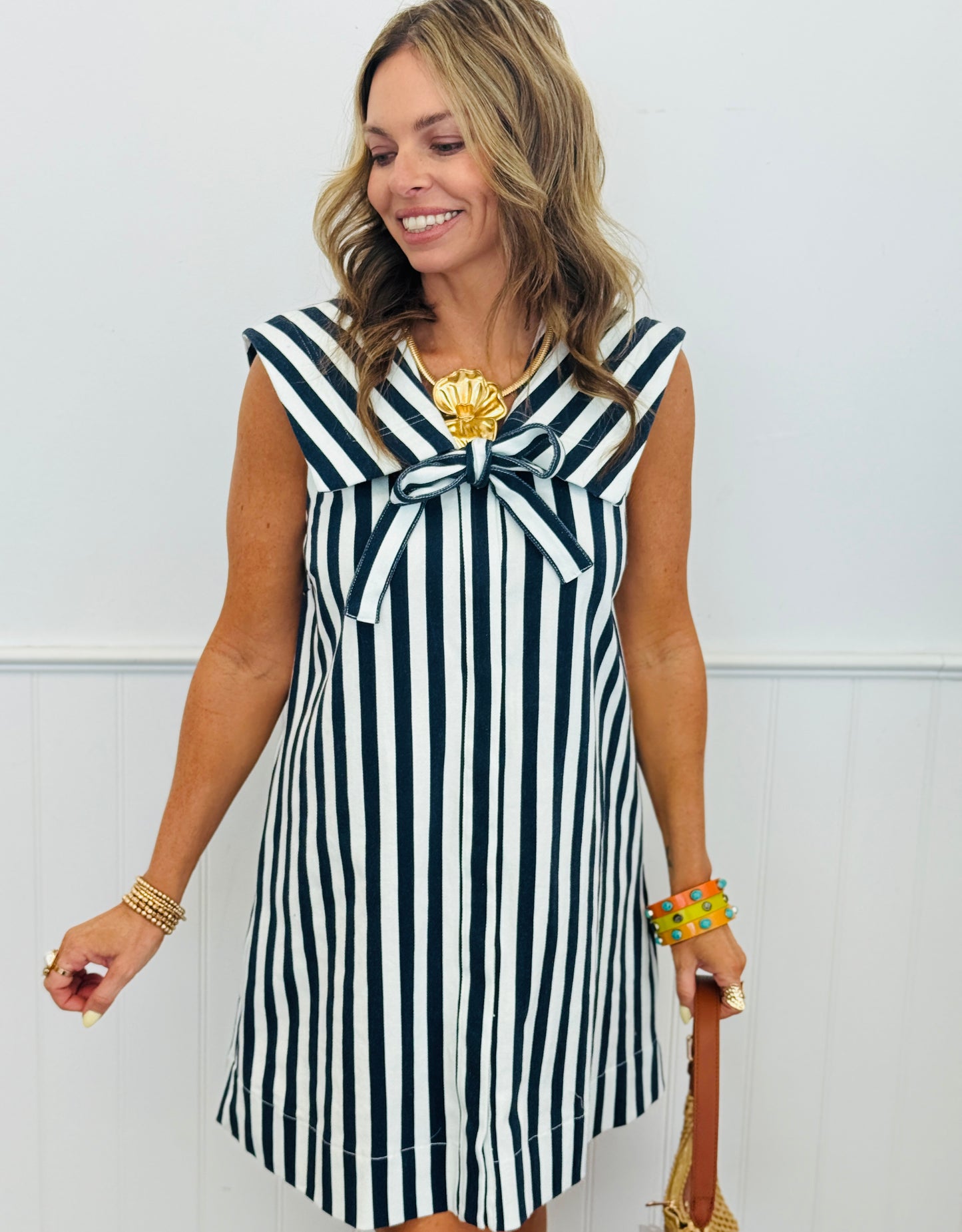 Striped Sleeveless Button Down Midi Dress (Reg.)