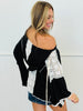 POL Black Ribbed Knit & Lace Hoodie Top (Reg.)