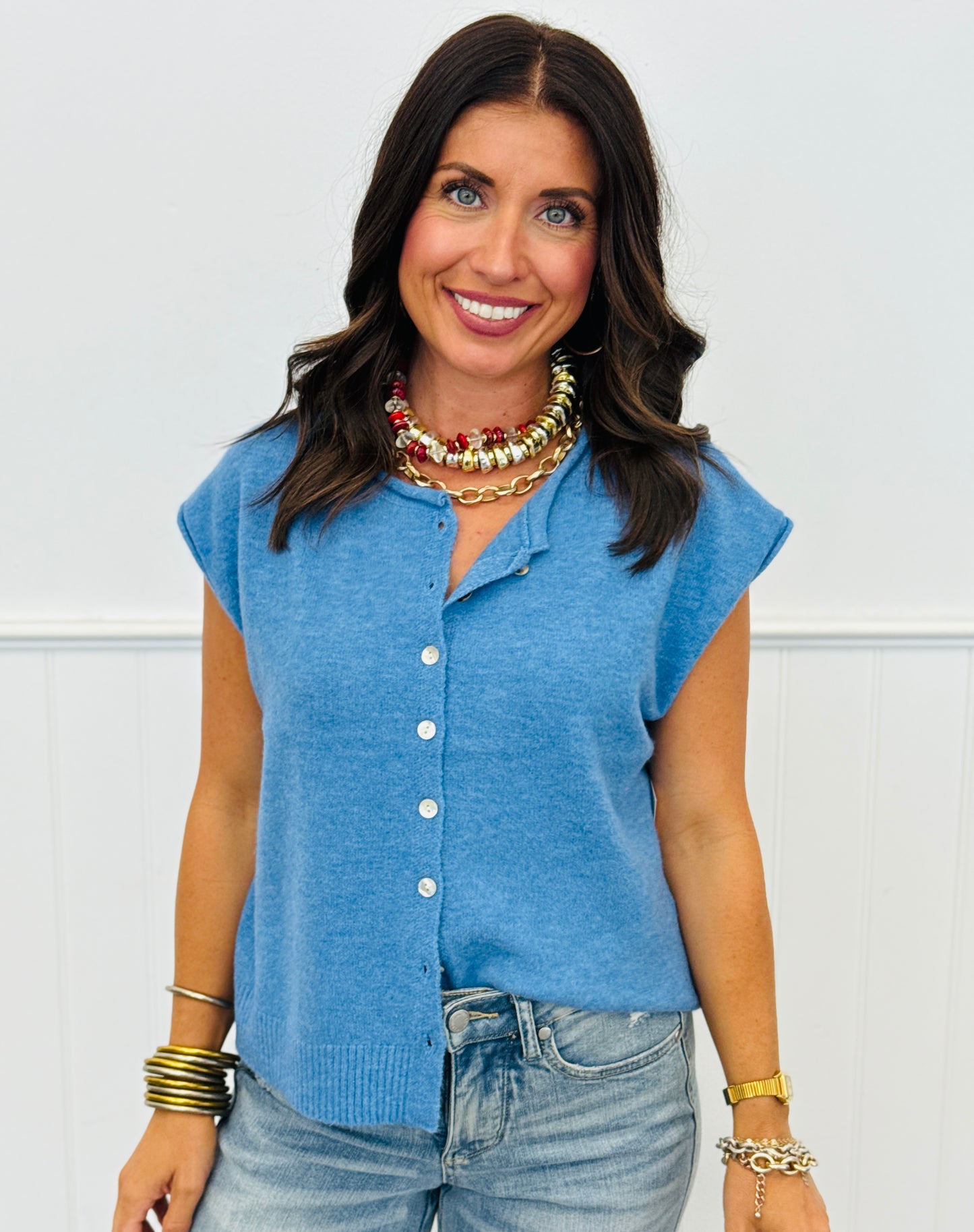 Button Down Sweater Top (Reg) - 5 Colors
