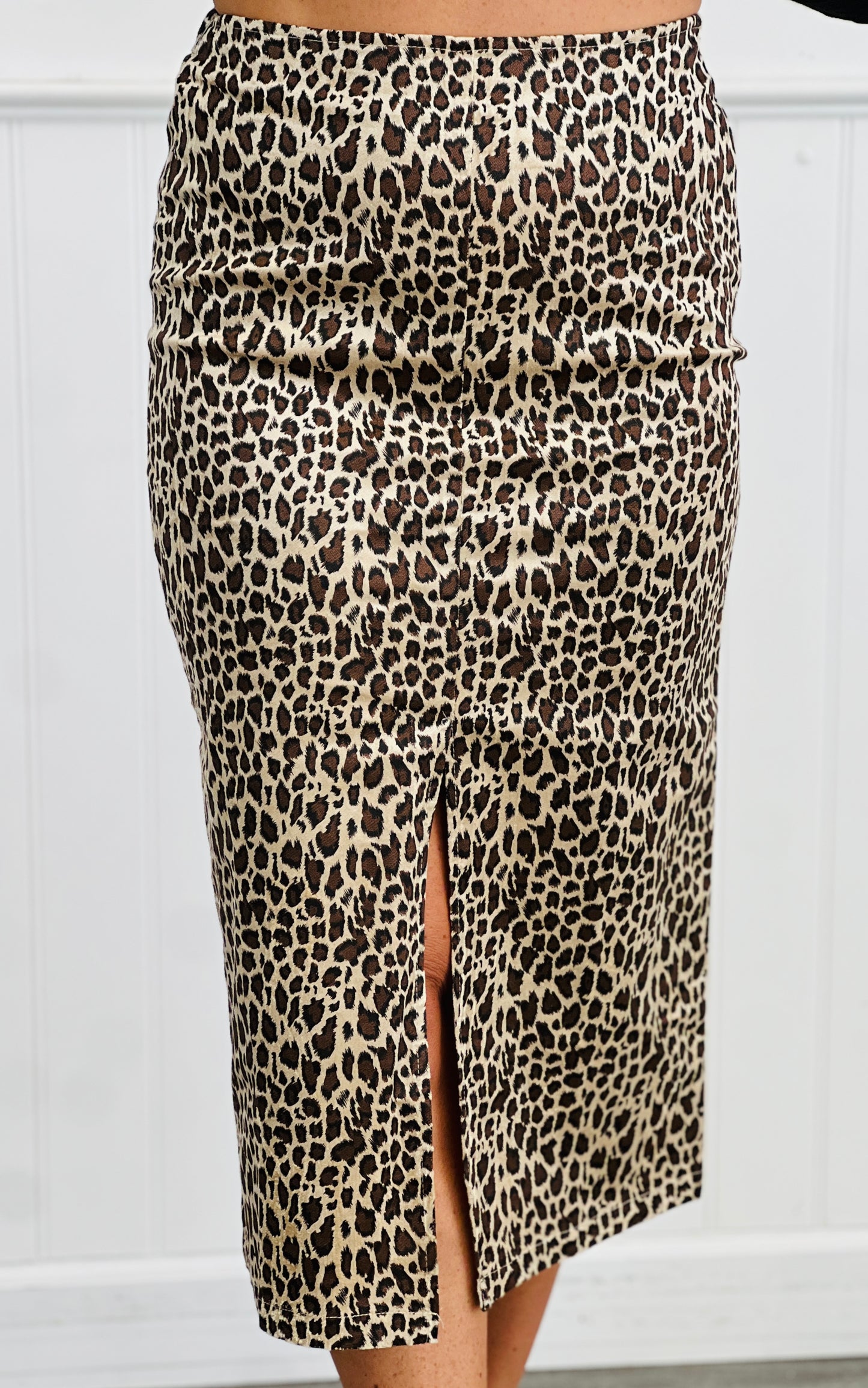 Ecru Leopard Print Satin Midi Skirt (Reg.)