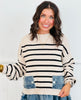 Beige/Black Striped Mock Neck Sweater (Reg. and Plus)