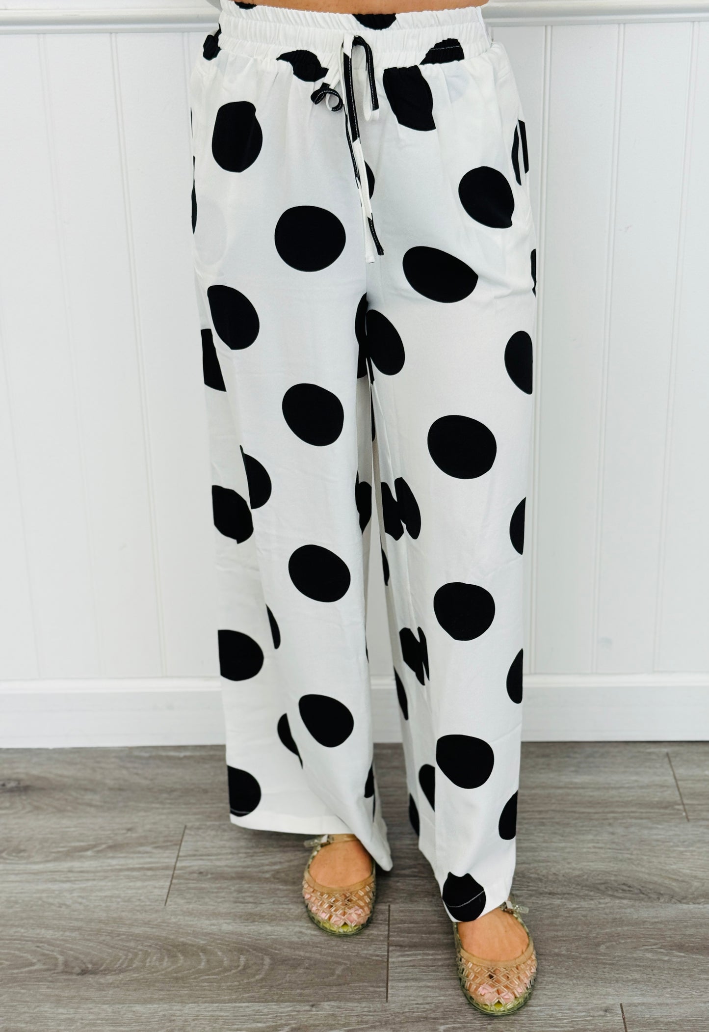 White/Black Polka Dot Top & Pants Set (Reg & Plus)